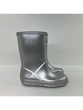 Hunter Kids First Classic Rain Boots Toddler US 10B 11G Pull On Metallic Silver